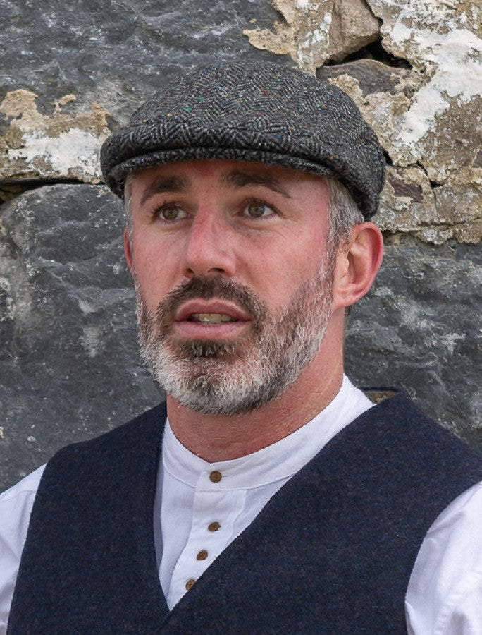 Tweed Herringbone Flat Cap - Charcoal 