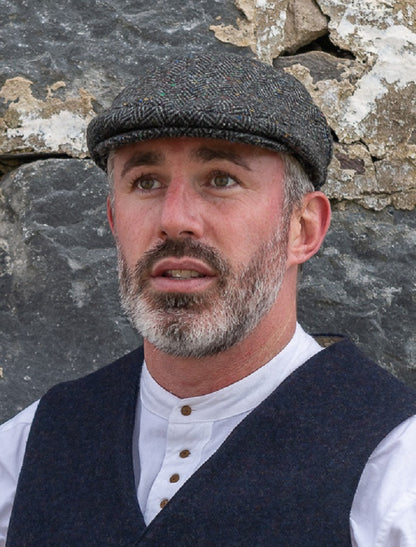 Tweed Herringbone Flat Cap - Charcoal 