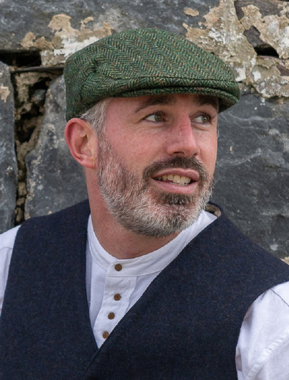 Tweed Herringbone Flat Cap - Green 