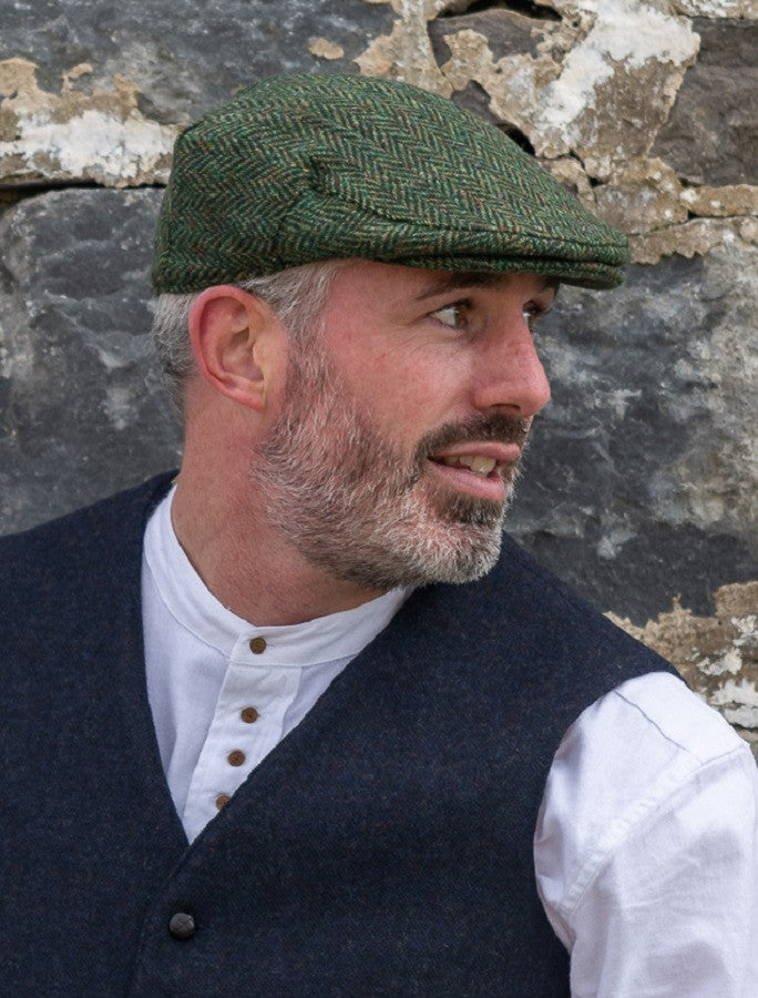 Tweed Herringbone Flat Cap - Green 