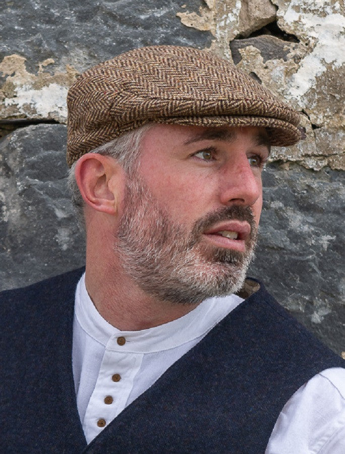 Donegal Tweed Herringbone Flat Cap - Brown 