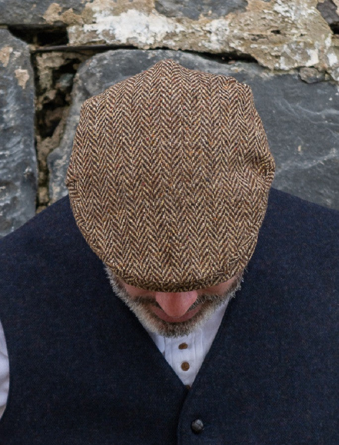 Donegal Tweed Herringbone Flat Cap - Brown 
