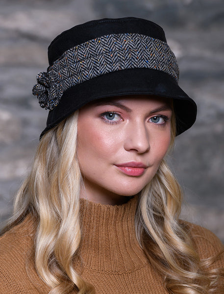 Mucros Weavers Killarney Ireland Kate Wax Brown Hat Small Tweed Trim Flower Kate Waxed Hat - Brown | Mucros Weavers main image 2