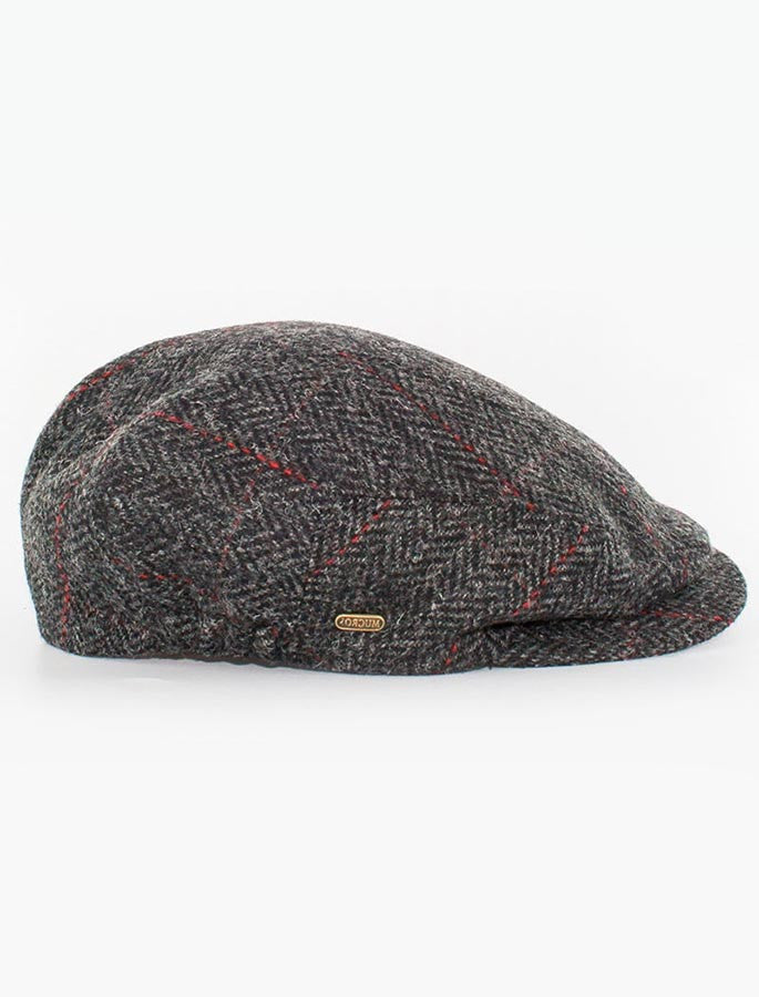 Kerry Tweed Flat Cap - Charcoal with Red