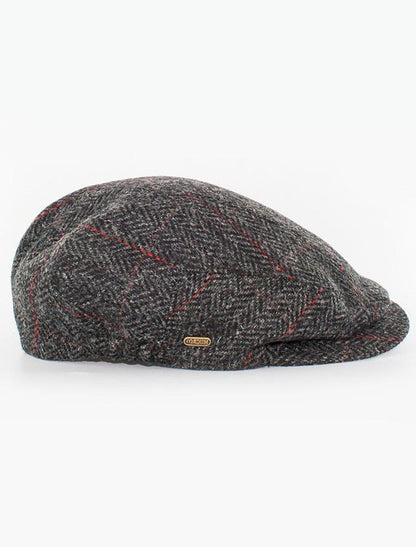Kerry Tweed Flat Cap - Charcoal with Red