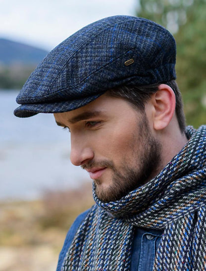 Kerry Tweed Flat Cap - Charcoal with Blue