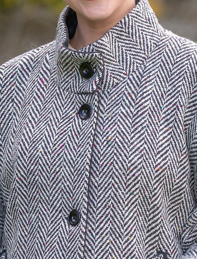Belted Tweed Black &amp; White Herringbone Cape