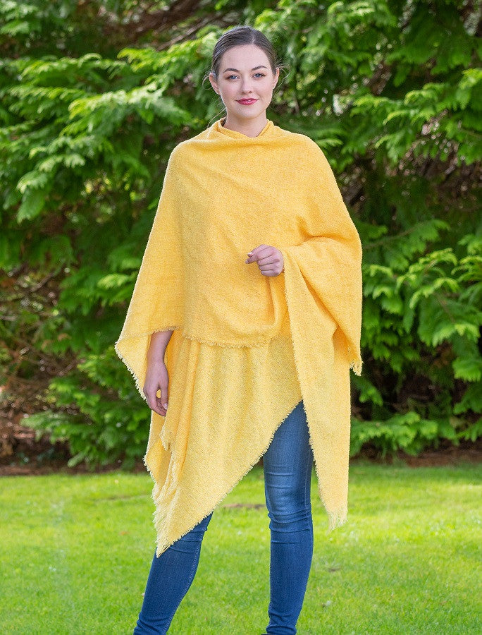 Lambswool Celtic Ruana Wrap - Lemon- Label