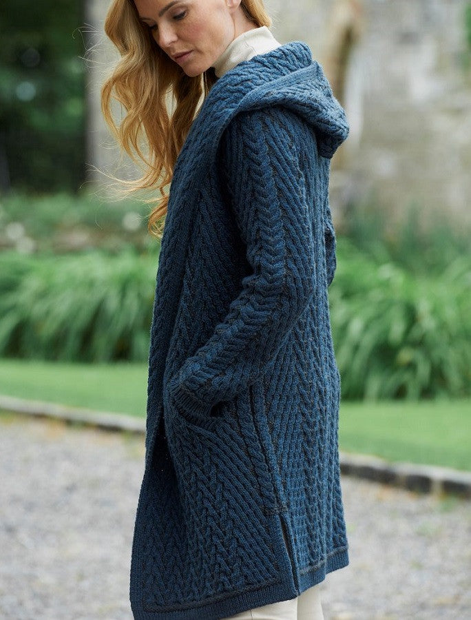 Ladies Herringbone Design Shawl Hood  Mallard 
