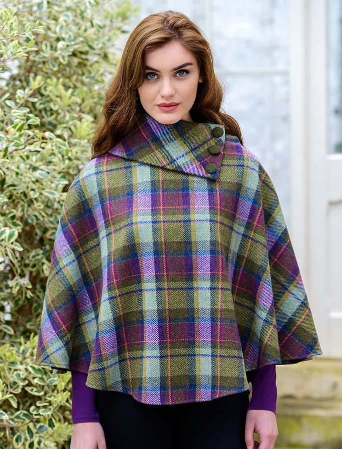 Mucros Tweed Poncho - Multi Vernal Plaid