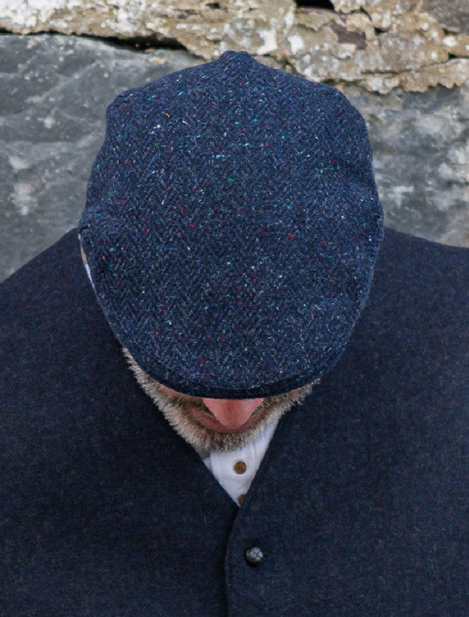 Donegal Tweed Herringbone Flat Cap - Blue 