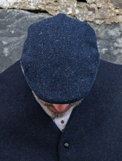 Donegal Tweed Herringbone Flat Cap - Blue 