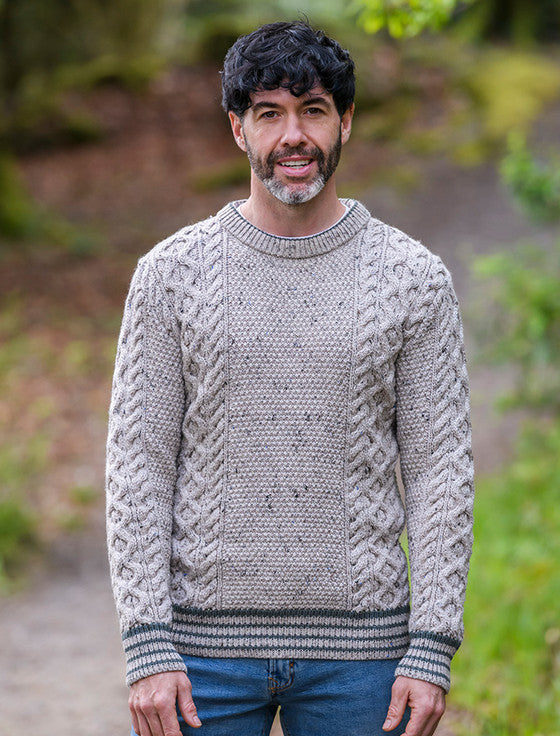 Moss &amp; Cable Knit Crew Neck Aran Wool Sweater