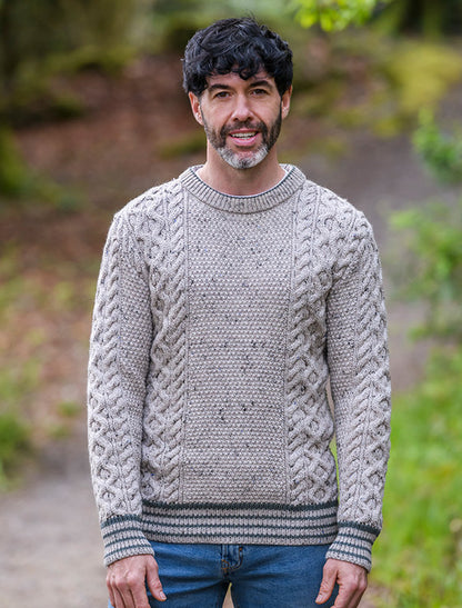 Moss &amp; Cable Knit Crew Neck Aran Wool Sweater