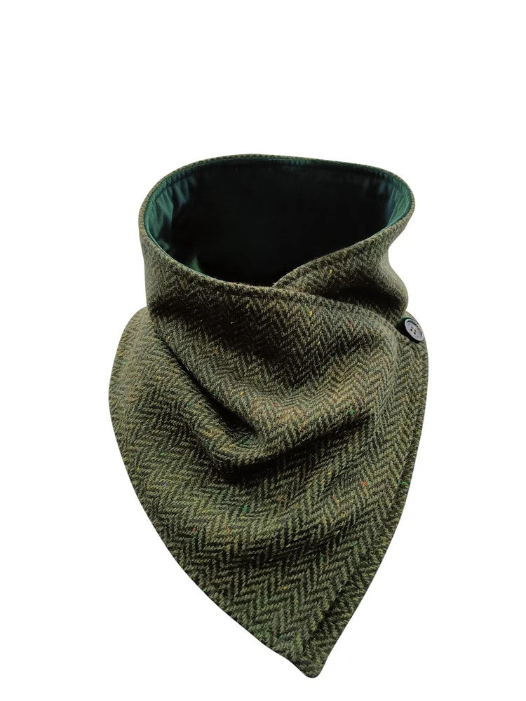 Luxurious Wool Tweed Snood - Green Herringbone