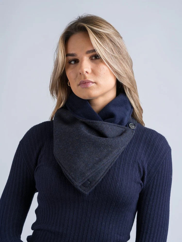 Luxurious Wool Tweed Snood - Navy