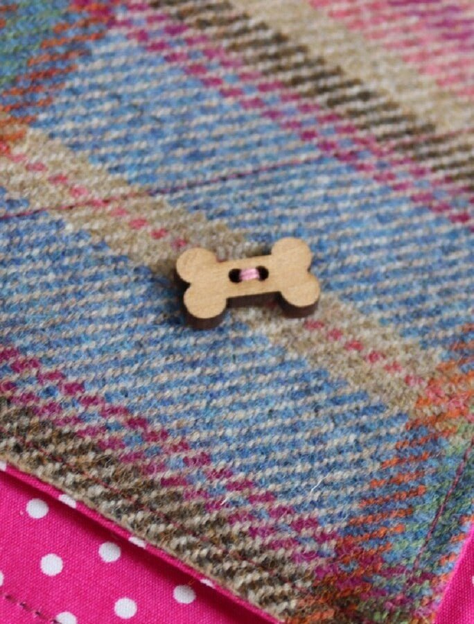 Tweed Doggy Neckerchief Bandana -Pink &amp; Blue Plaid