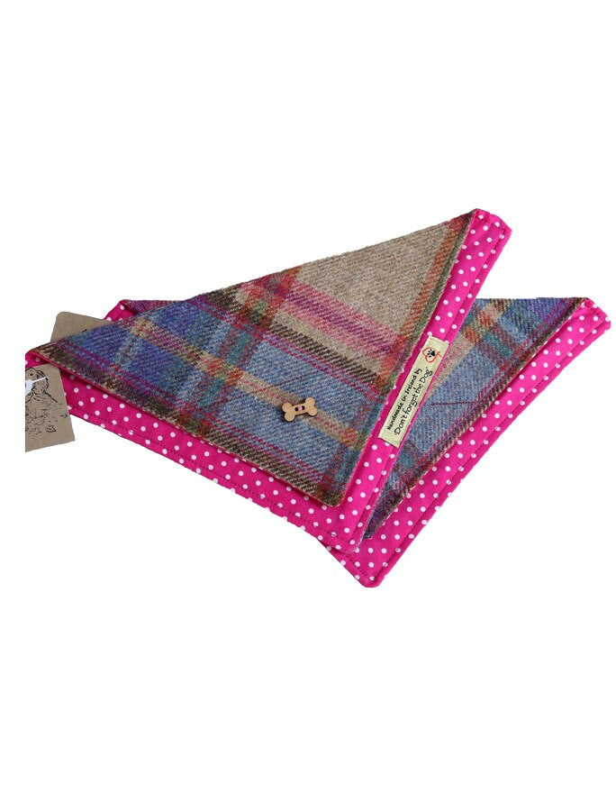 Tweed Doggy Neckerchief Bandana -Pink &amp; Blue Plaid