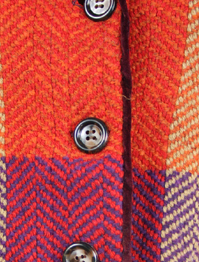 Emma Tweed Herringbone Coat - Donegal Red - buttons 