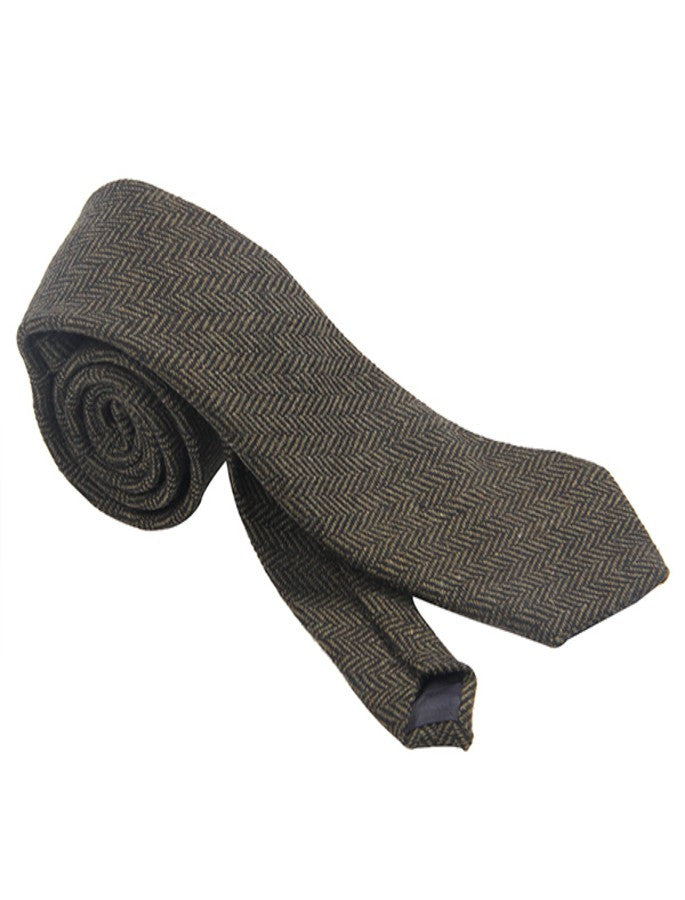 Tweed Neck Tie- Green Herringbone 