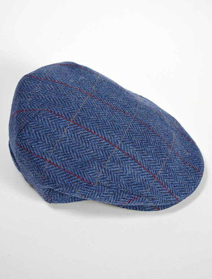 Trinity Tweed Flat Cap - Blue with Red