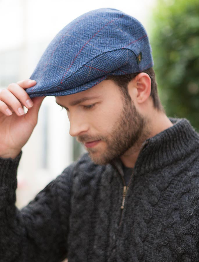 Trinity Tweed Flat Cap - Blue with Red