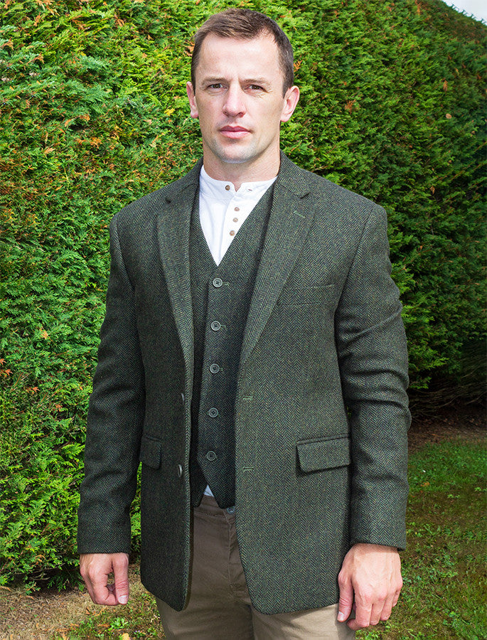 Irish Wool Tweed Classic Fit Jacket - Olive 