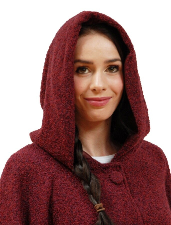 Tara Cashmere Blend Hooded Cape - Wine 